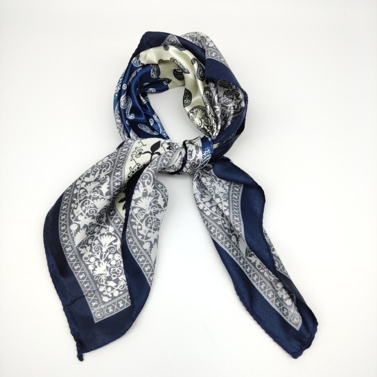 Navy blue vintage silk scarf