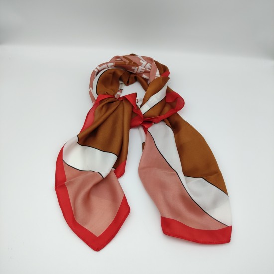 Red-edged imitation silk print plaid large square scarf