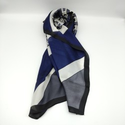  Blue imitation silk print plaid large square scarf