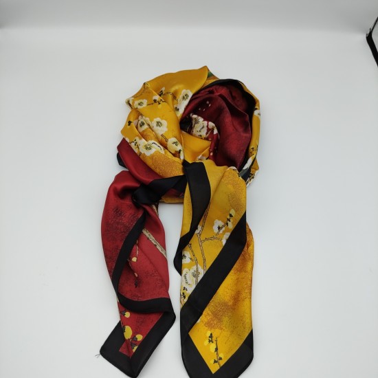 Yellow Faux Silk Printed Plaid Square Scarf