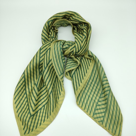 Green and yellow velvet square sheer fabric striped scarf